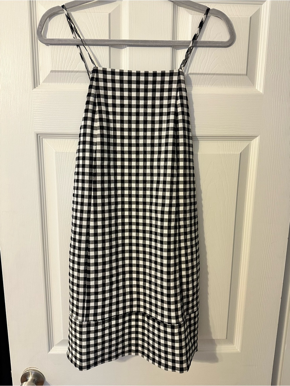 Women’s Black and White Gingham Spaghetti Strap Apron Style Dress
